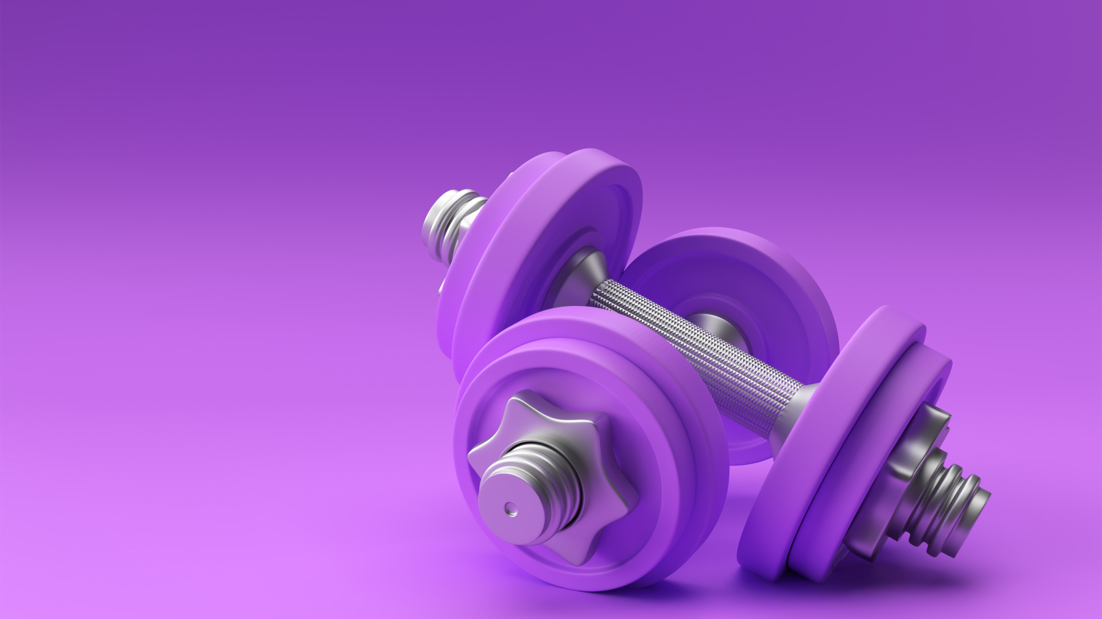 Две 3д гантели на сиреневом фоне