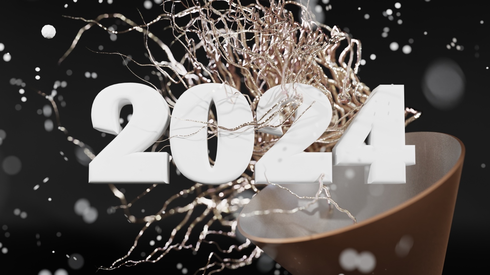 Белые цифры 2024 с конфетти 