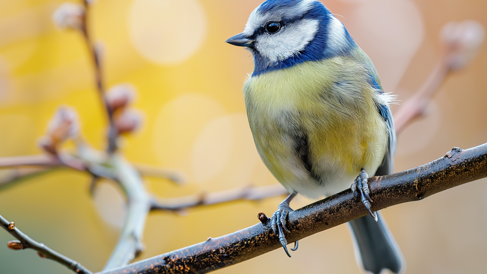 Маленькая синица сидит на ветке