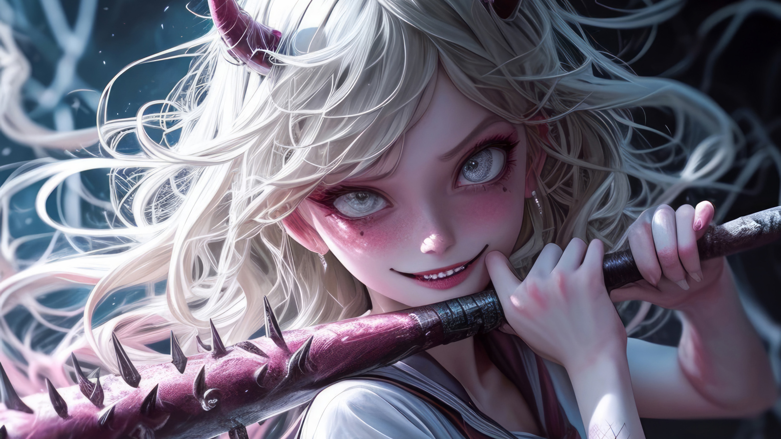 Девушка аниме демон с битой в руках