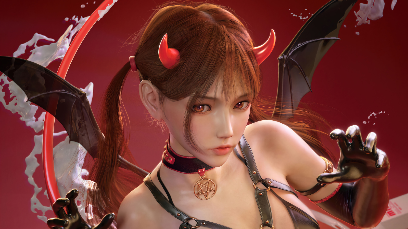 Девушка аниме демон с крыльями