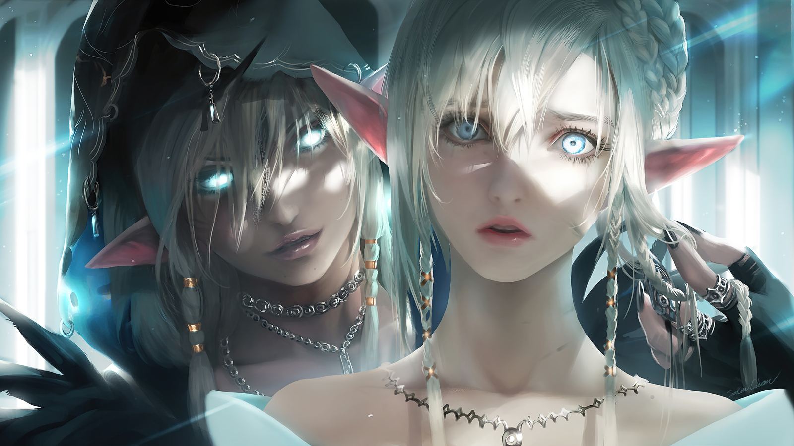 Девушка и парень аниме с светящимися глазами