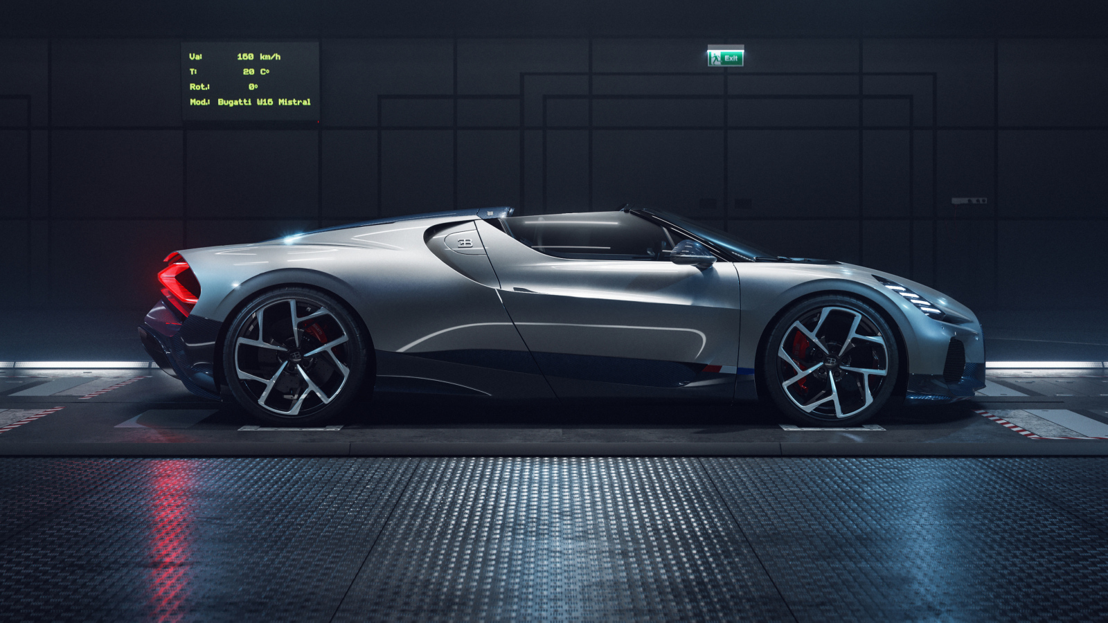 Серебристый автомобиль Bugatti Mistral