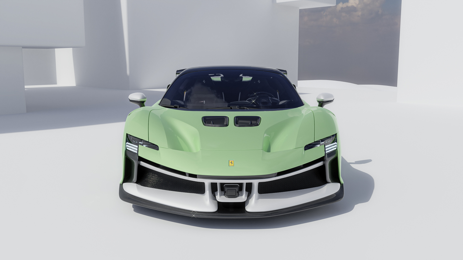 Вид спереди на автомобиль Ferrari SF90 XX Spider