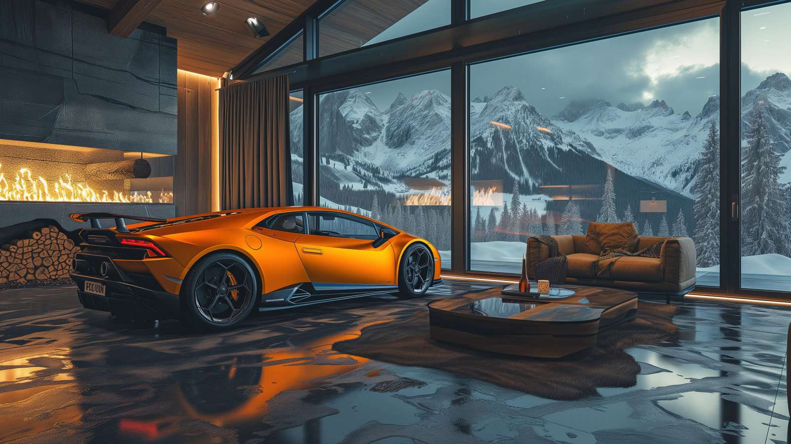 Оранжевый автомобиль Lamborghini Huracan Cozy в доме