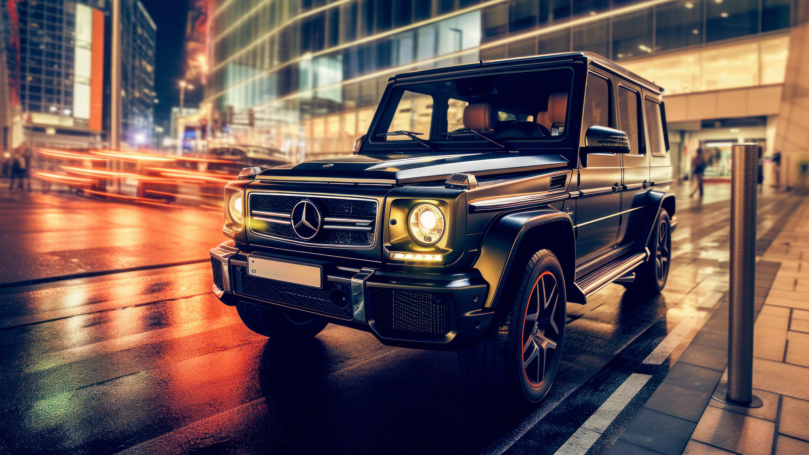 Черный внедорожник Mercedes-Benz G63 AMG в городе