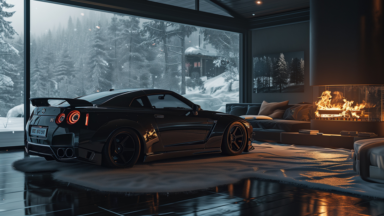 Автомобиль Nissan Skyline GT-R в комнате