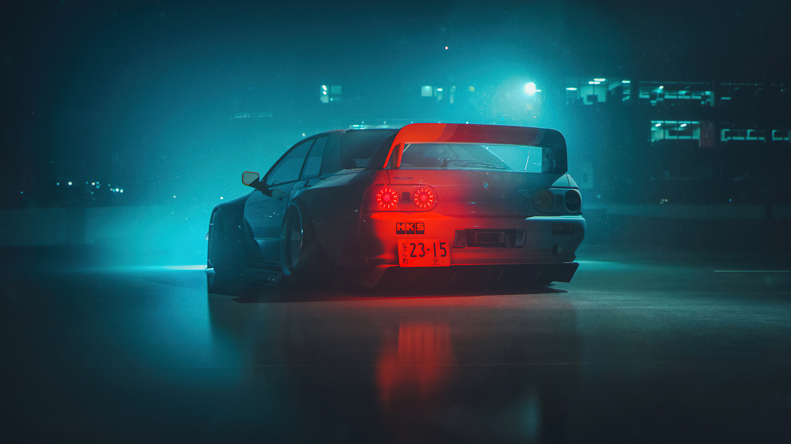 Вид сзади на автомобиль Nissan Skyline GTR R32