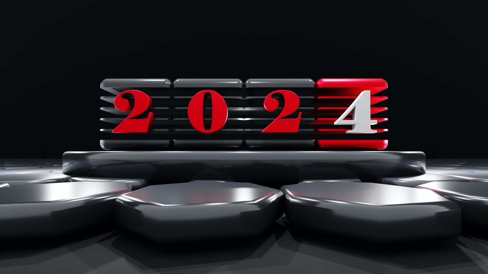 Кубики с красными цифрами 2024 на черном фоне