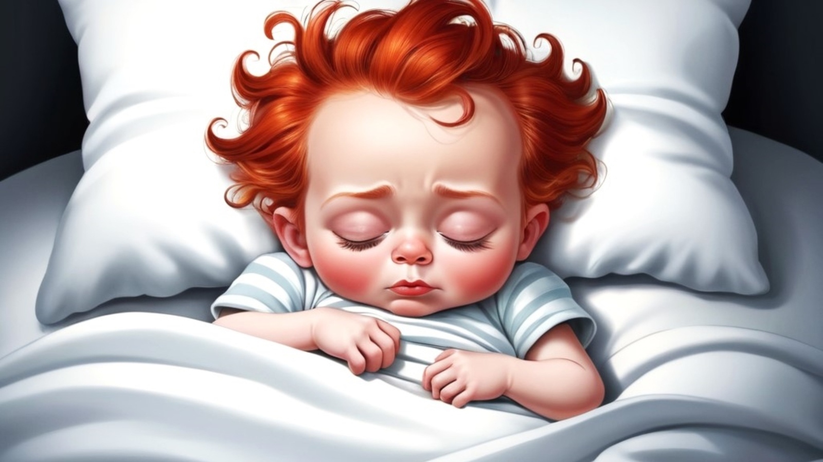 Нарисованный рыжеволосый ребенок в постели