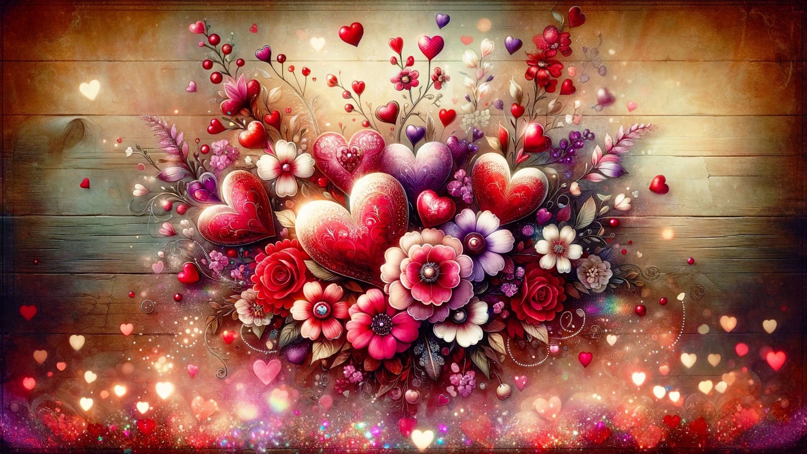 Нарисованные фантастические цветы с сердечками