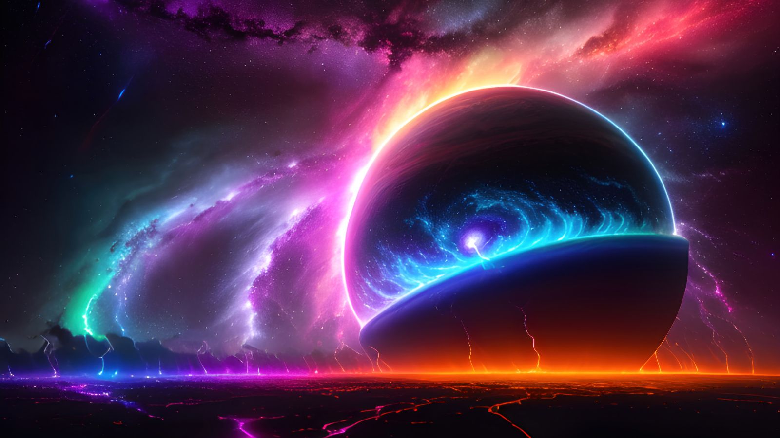 Фантастическая планета в небе на магме