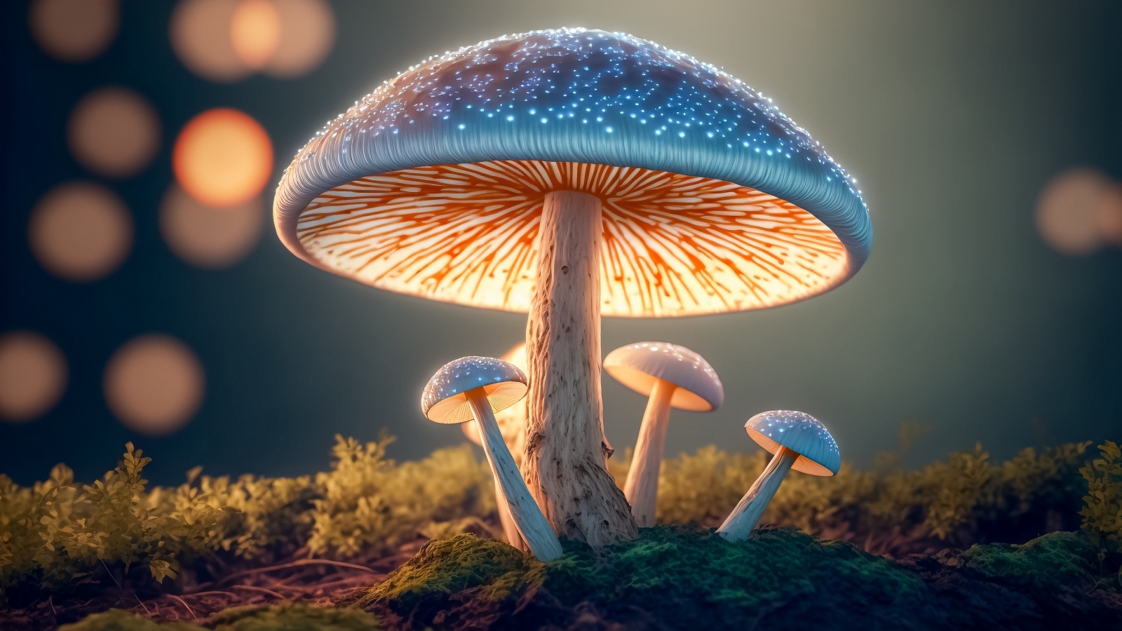 Волшебные светящиеся грибы в лесу