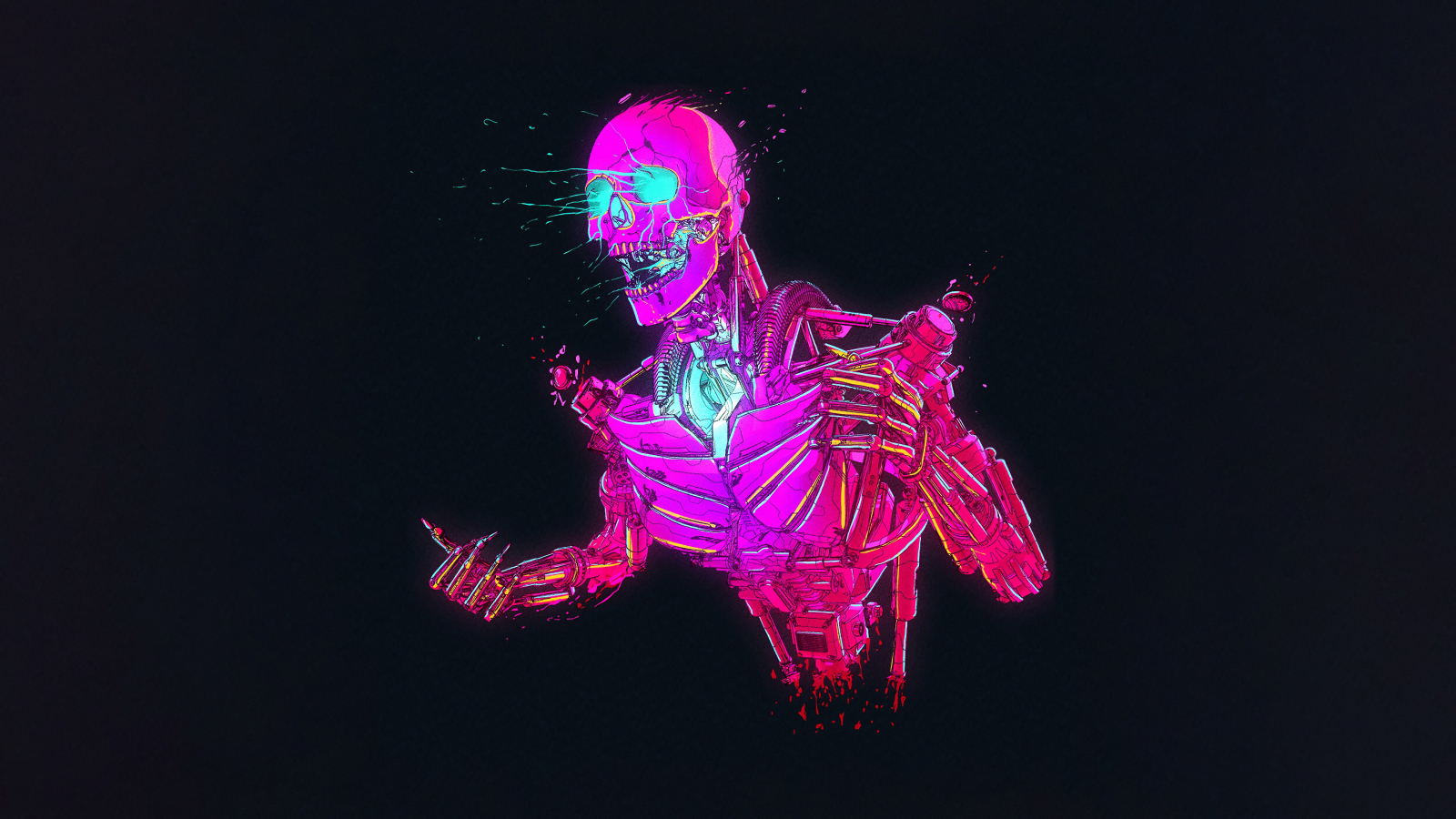 Pink robot skeleton on black background