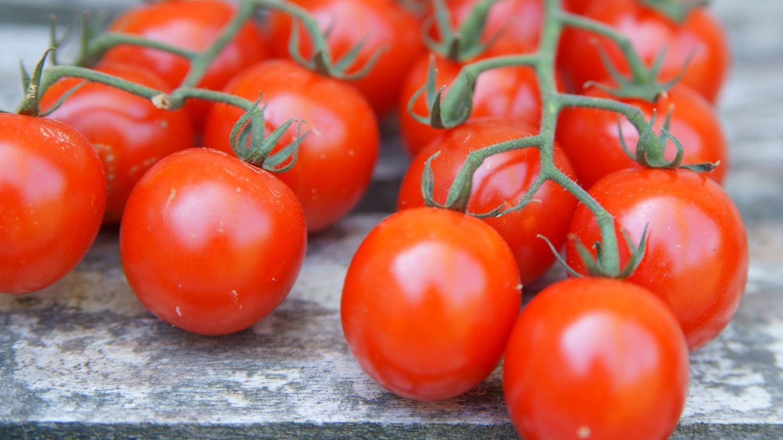 Веточки с красными помидорами на столе