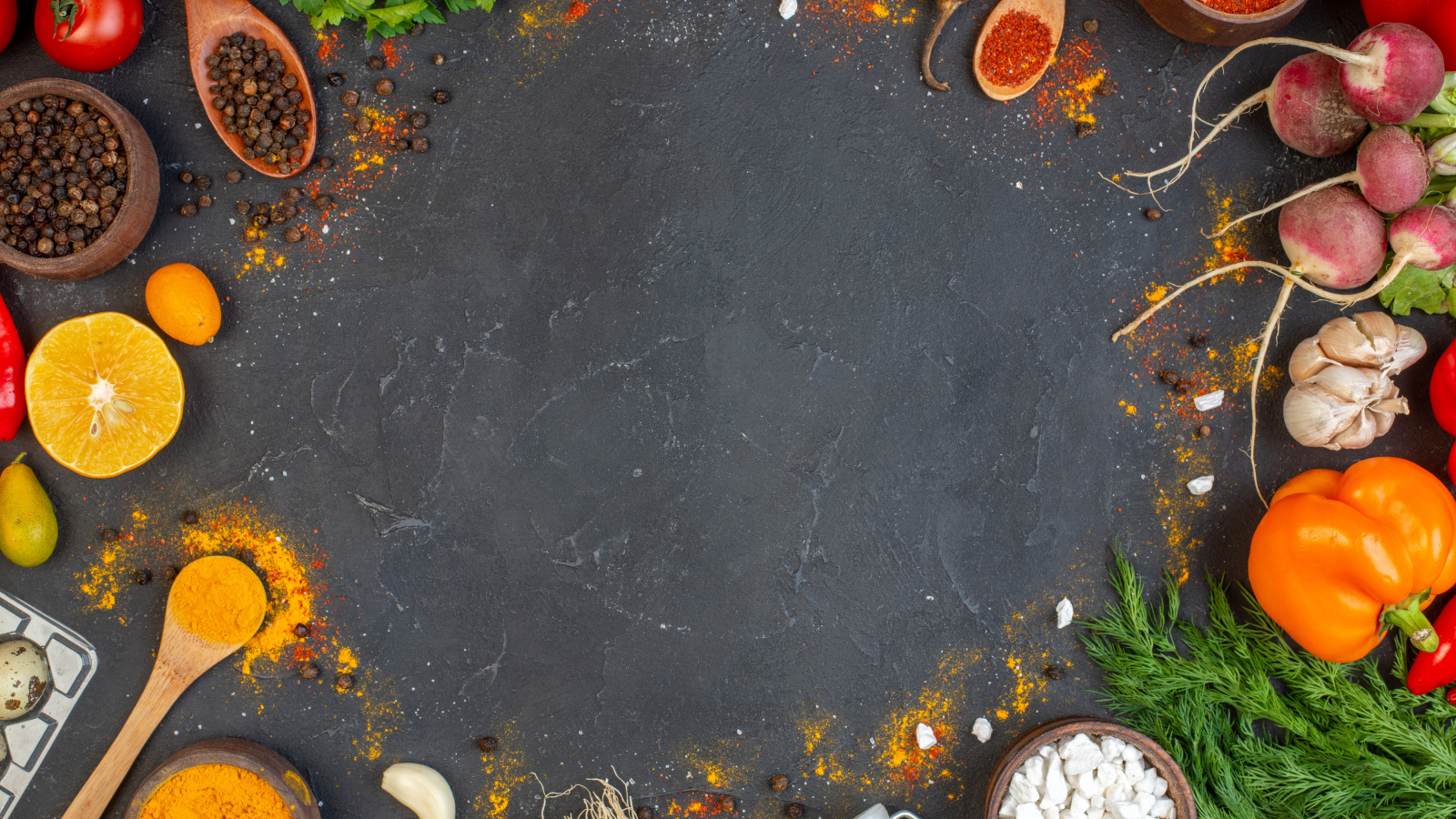 Серый фон с овощами и фруктами, шаблон