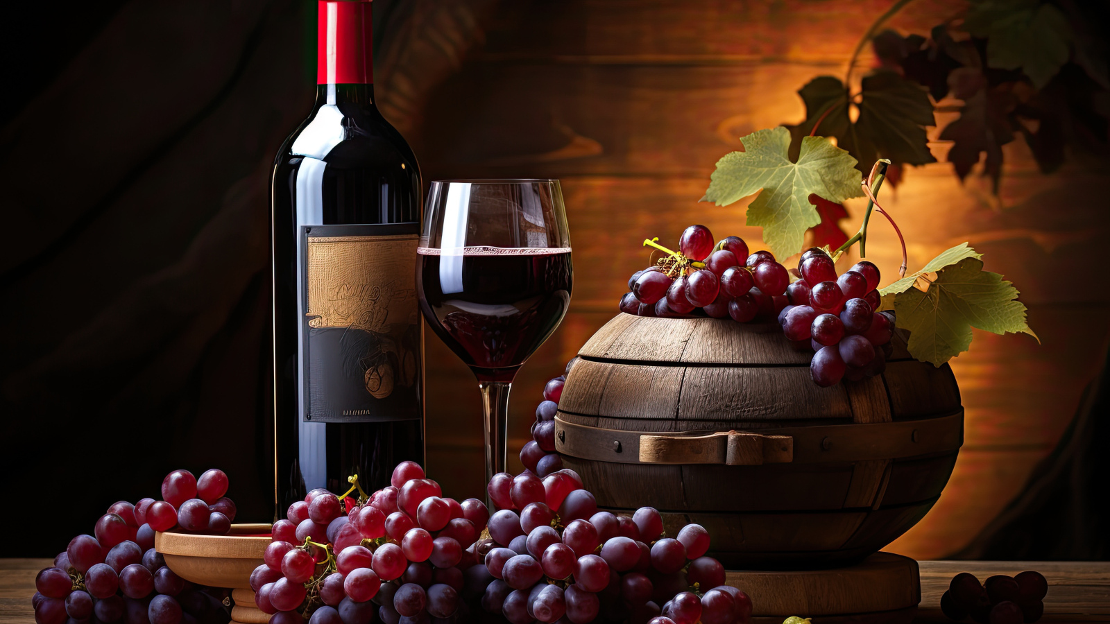 Розовый виноград на столе с вином