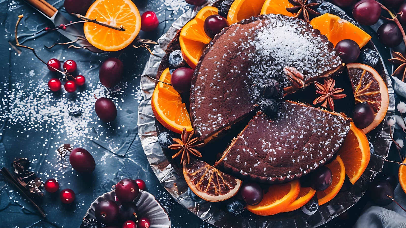 Шоколадный пирог со специями и кусочками апельсина