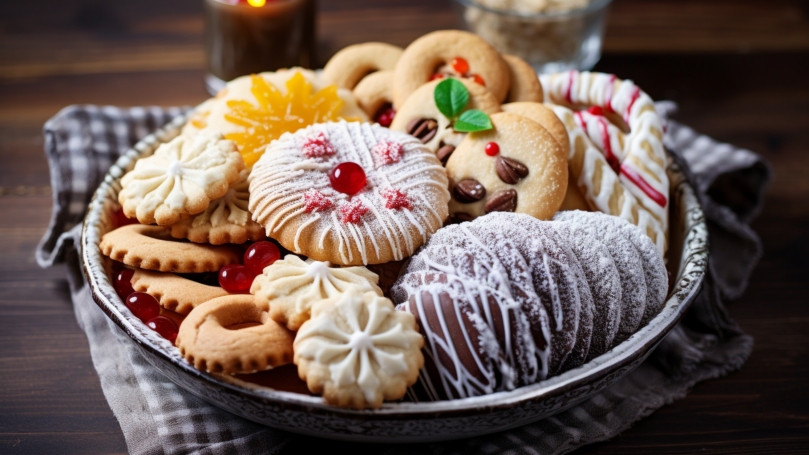 Вкусное разное печенье на столе к празднику