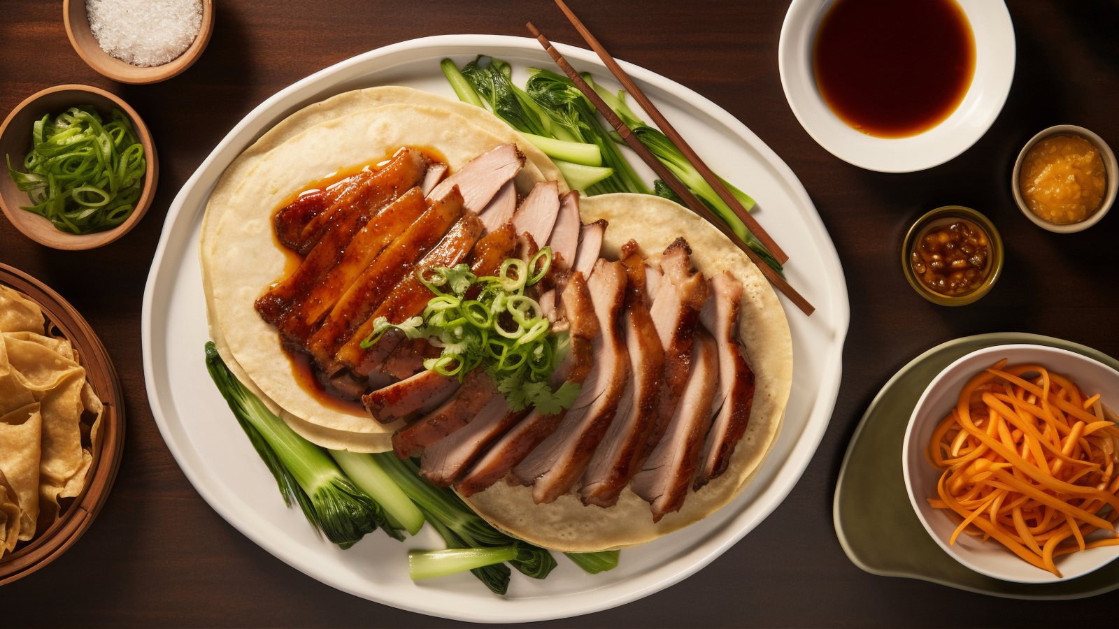 Мясо на тарелке с лепешками и зеленью