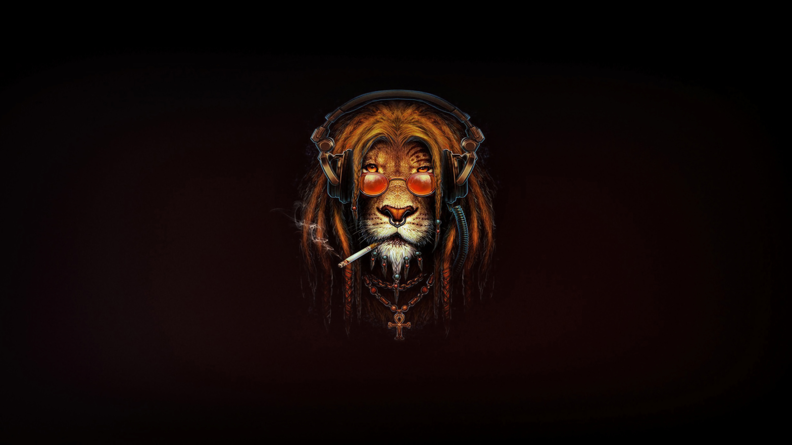 Лев растаман с сигаретой на черном фоне