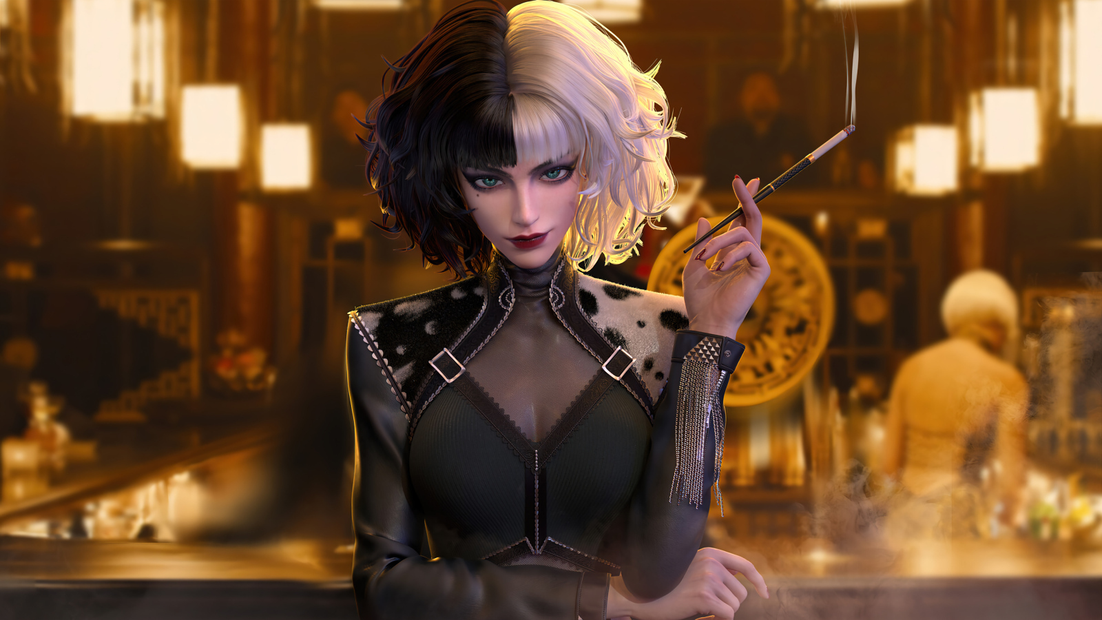 Круэлла с сигаретой в баре