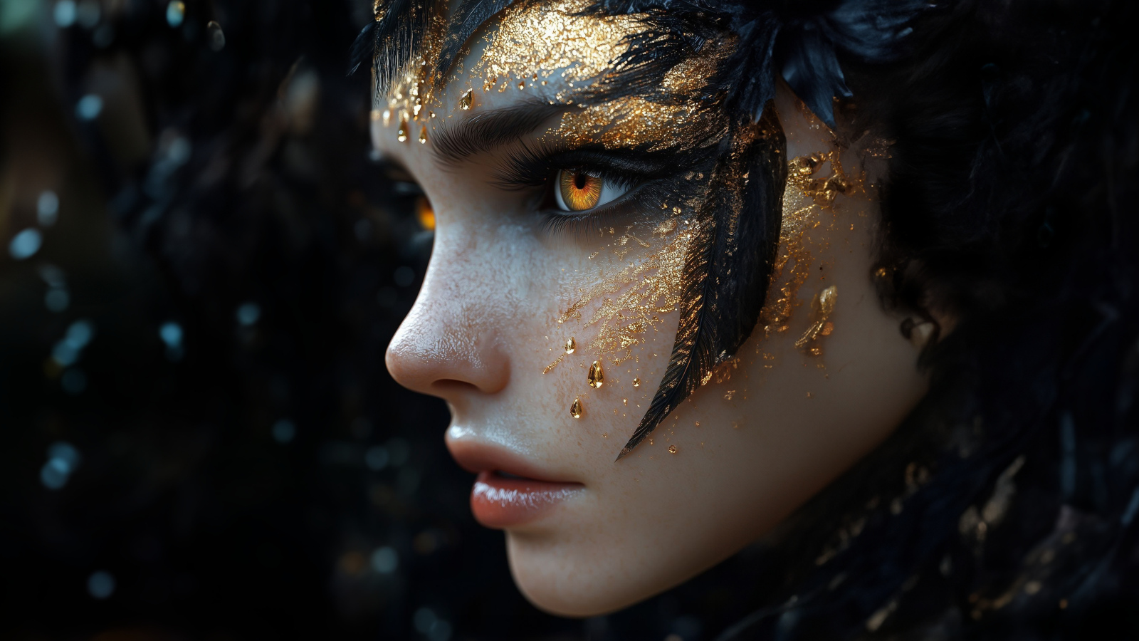 Лицо девушки с золотистой краской
