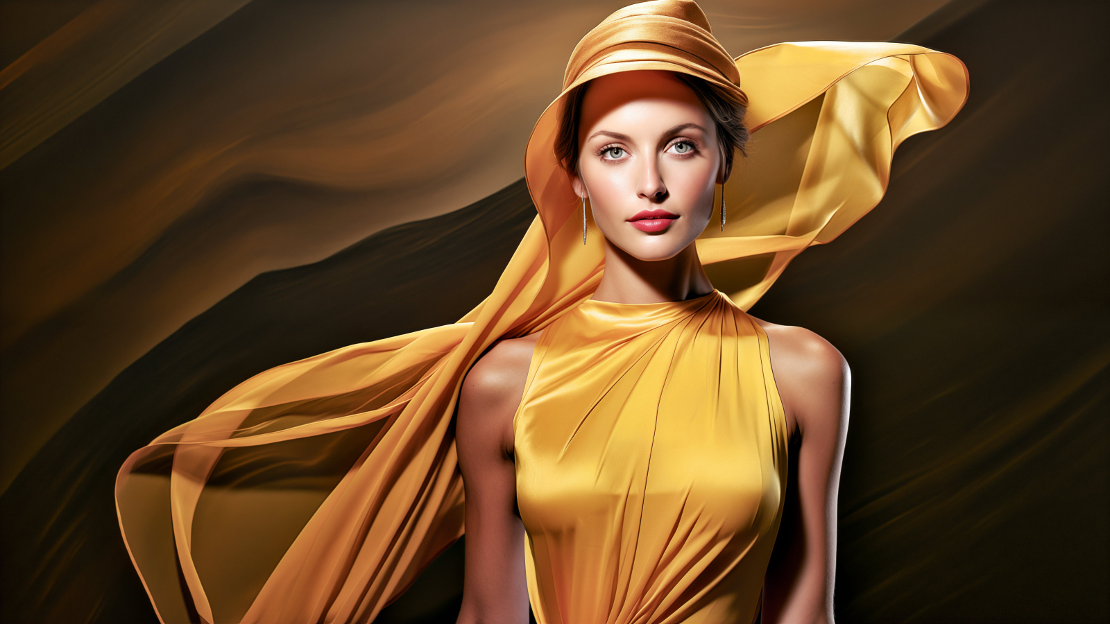Красивая девушка в золотистом платье