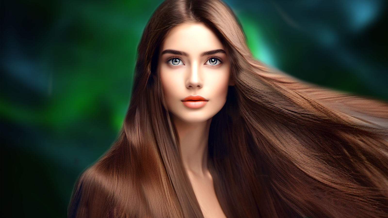 Длинноволосая девушка с красивыми серыми глазами