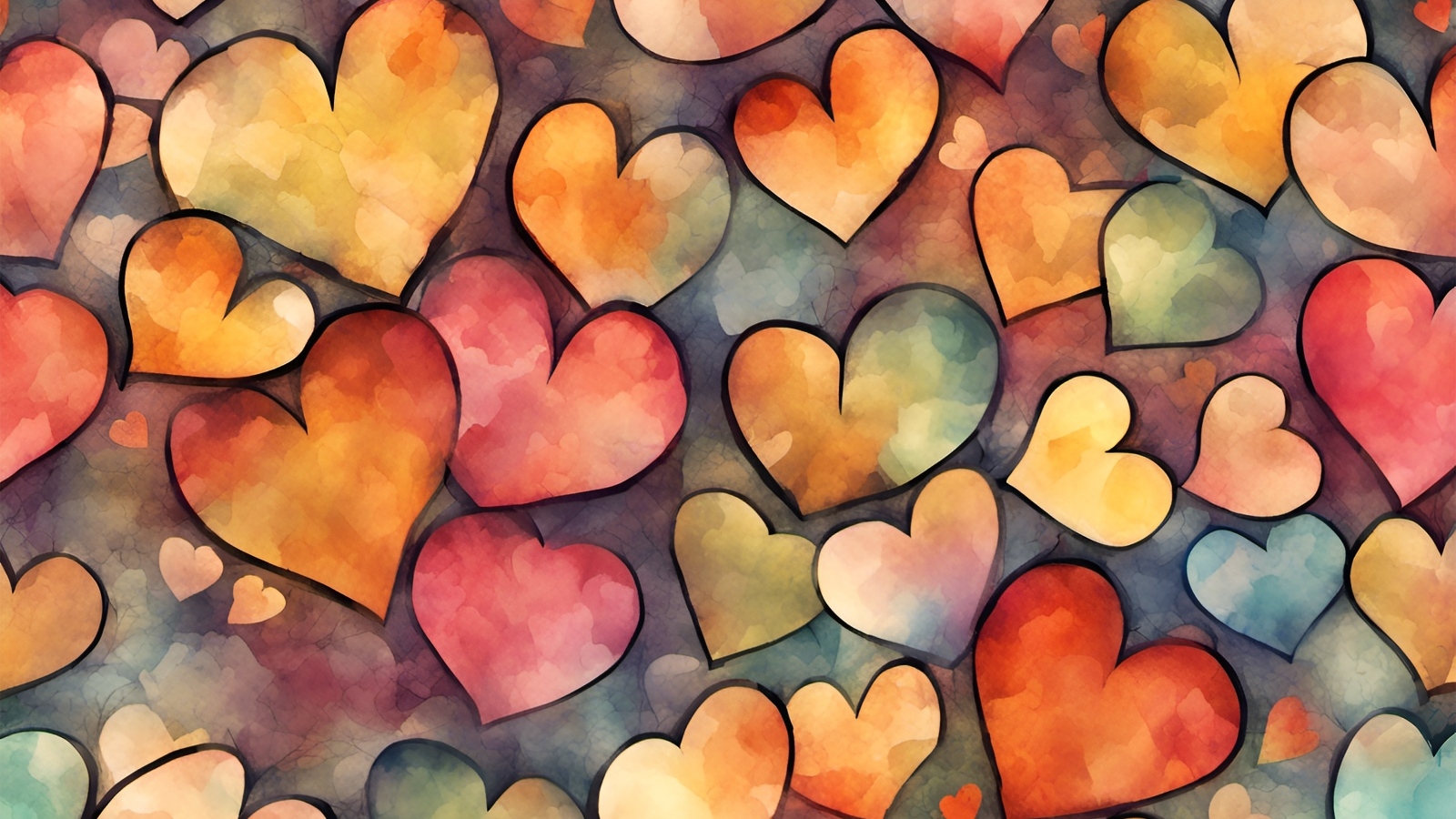 Нарисованные разноцветные сердечки