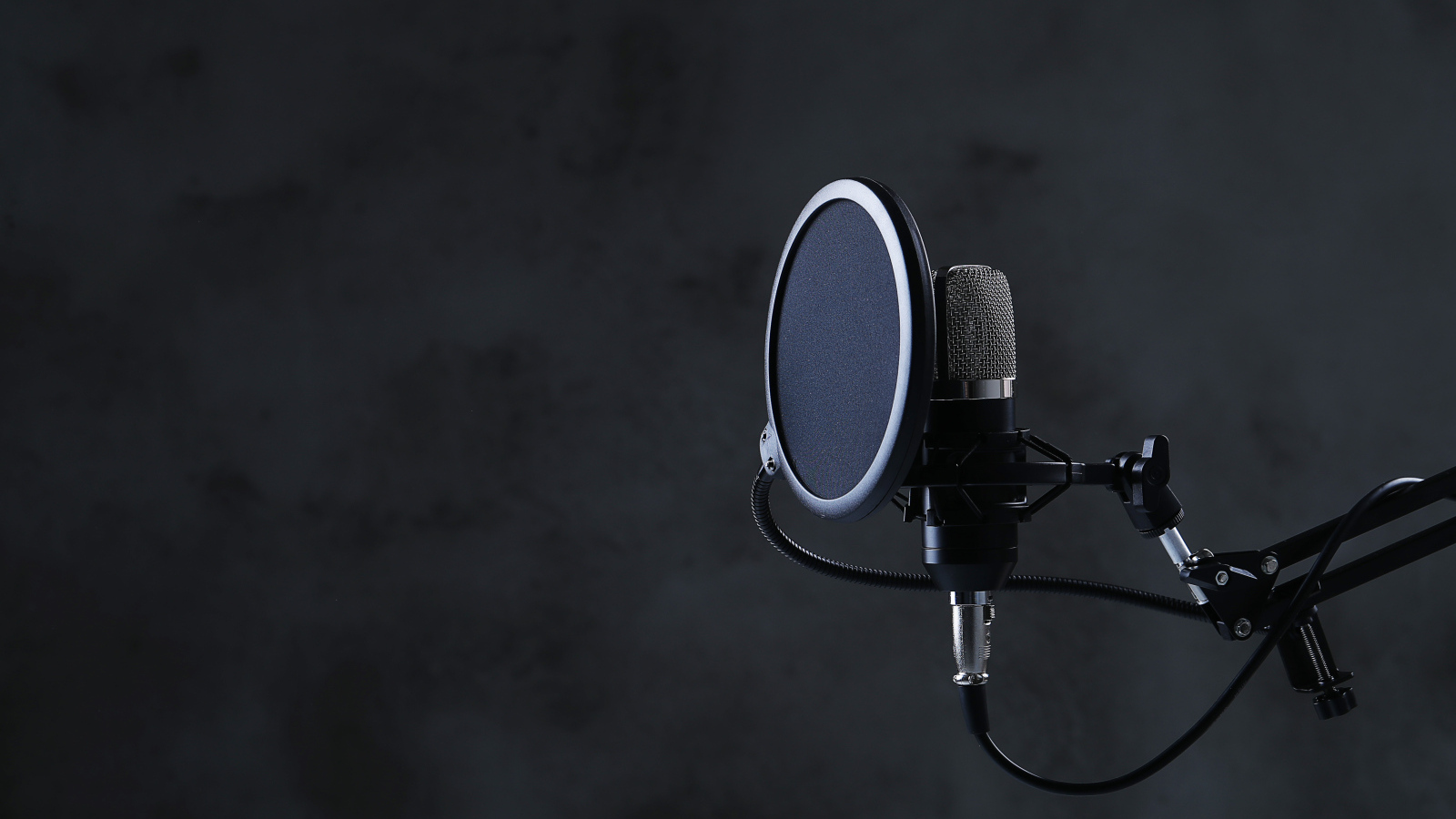 Черный микрофон с фильтром в студии
