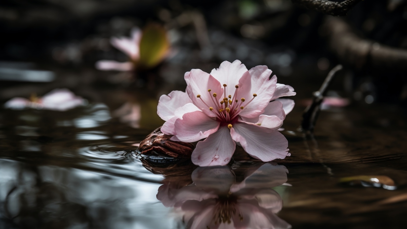 Розовый цветок плавает в пруду