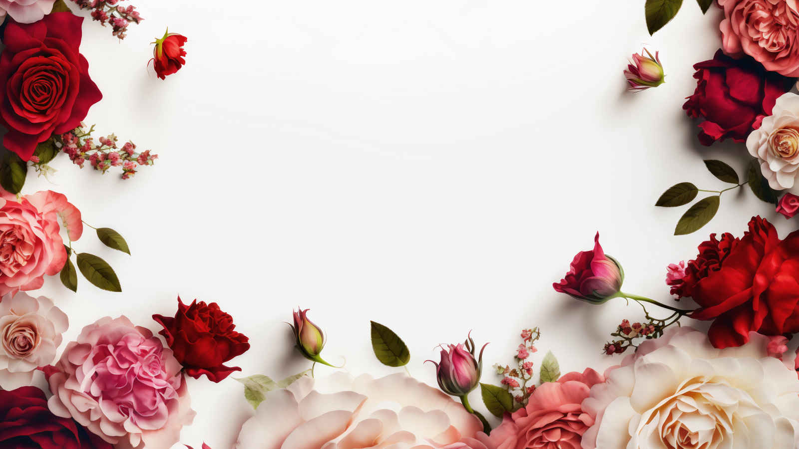 Белый фон с цветами розы для открытки