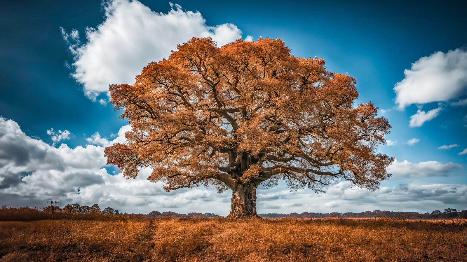 Большое сухое дерево в поле под красивым небом