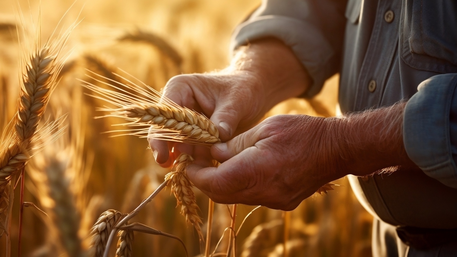 Спелые колосья пшеницы в руках
