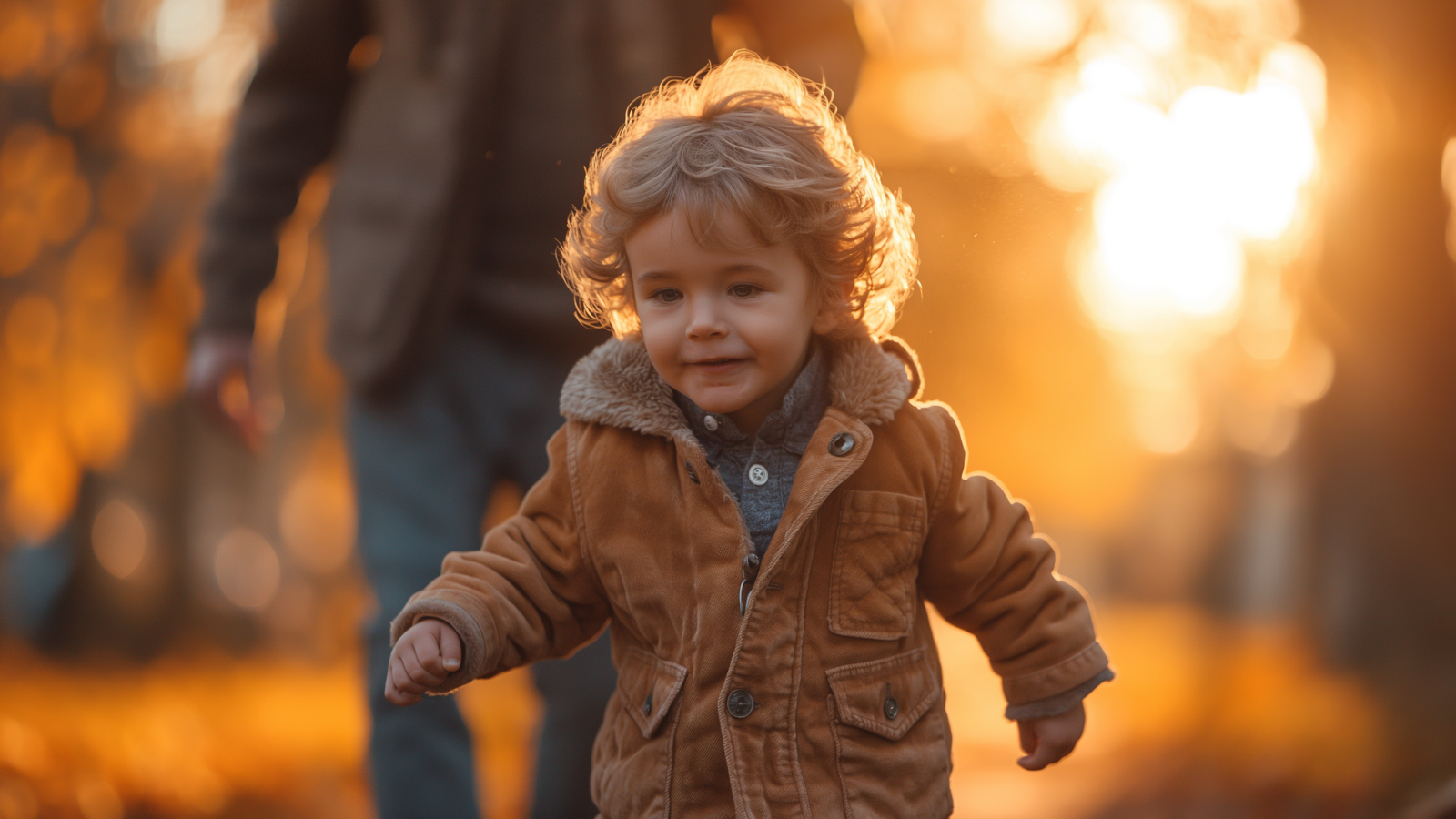 Маленький мальчик гуляет в осеннем парке