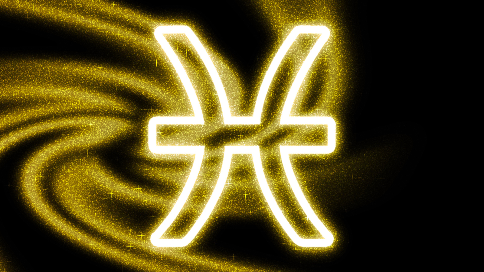 Золотистая пыль со знаком зодиака рыбы на черном фоне