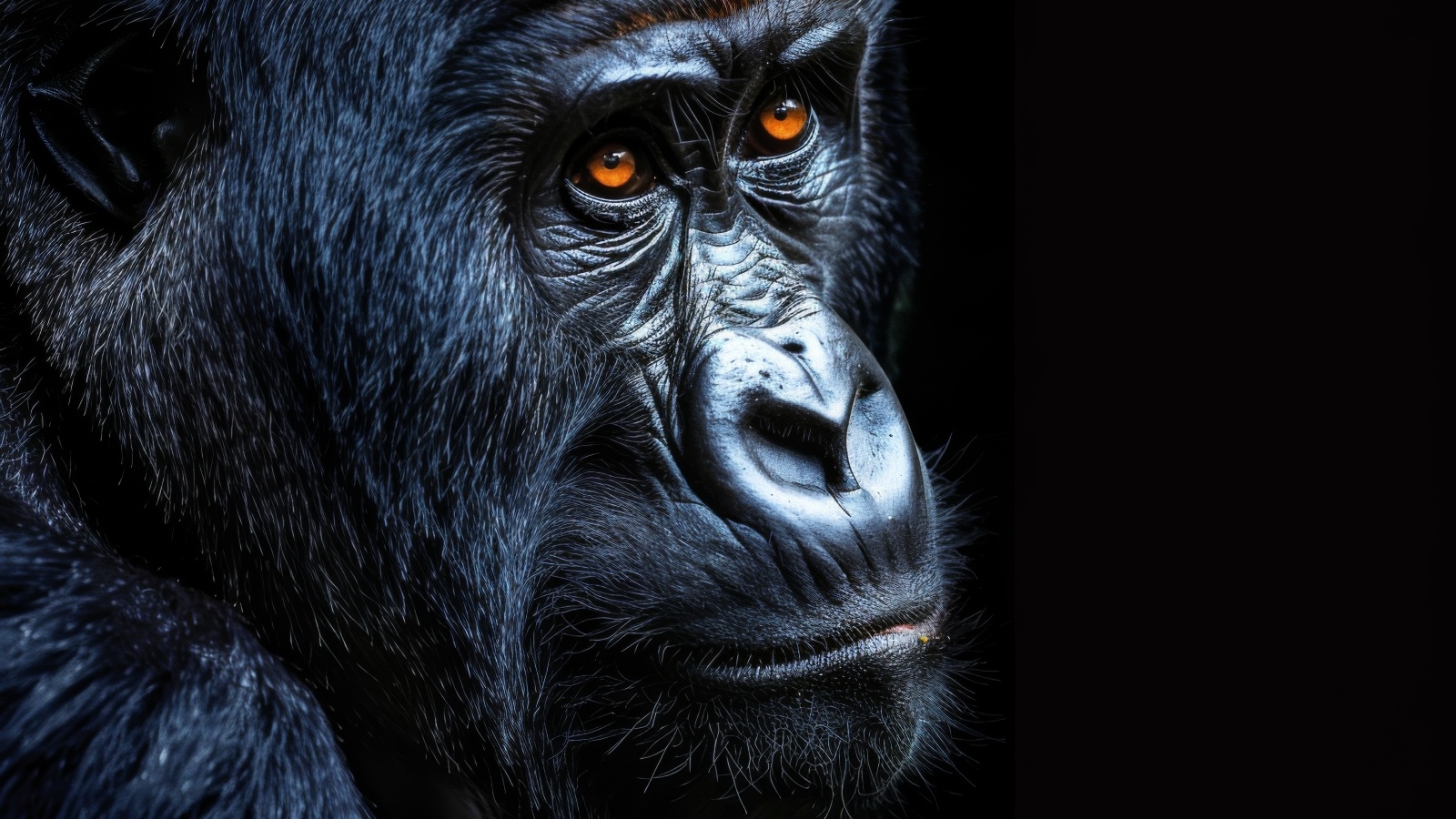 Морда черной кареглазой гориллы