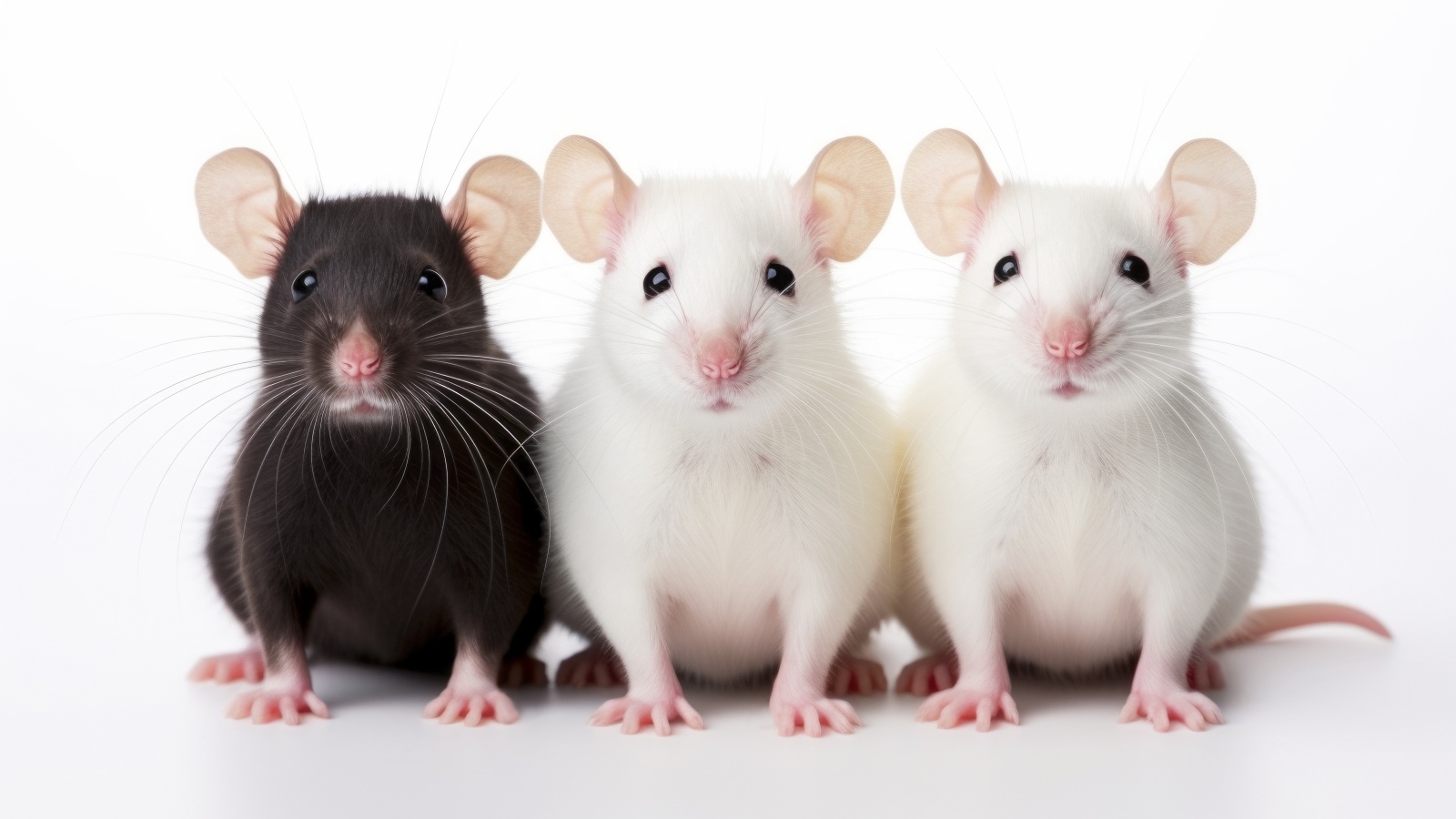 Две белые и коричневая домашние крысы