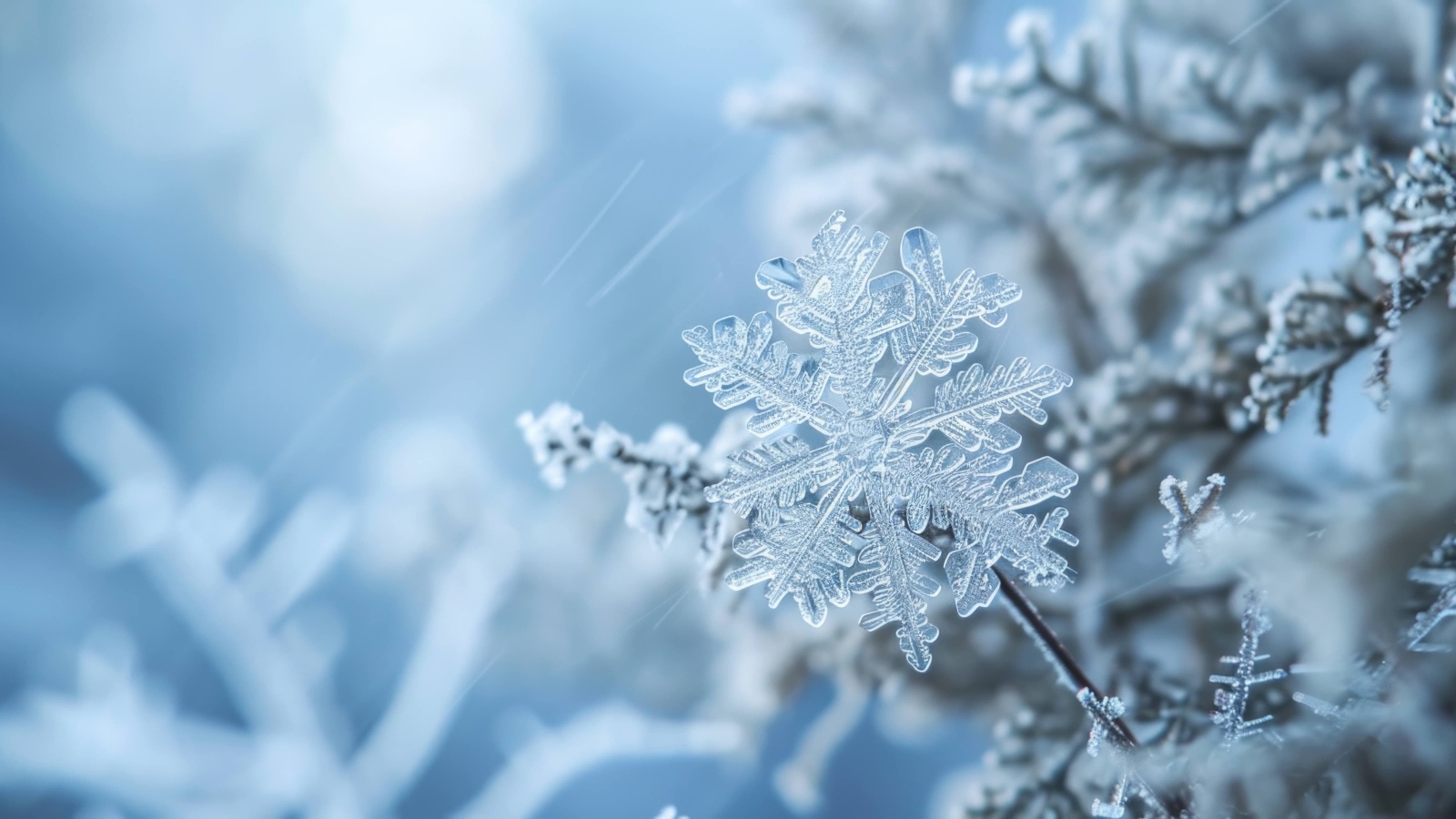 Снежинка на ветке макросъемка