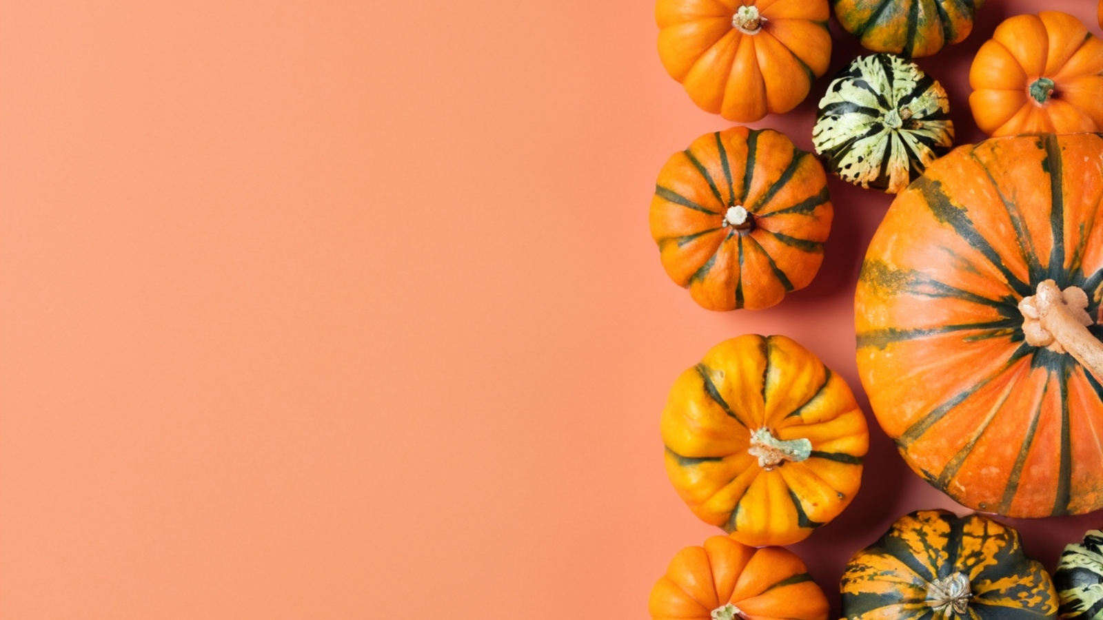 Тыква разного размера на оранжевом фоне