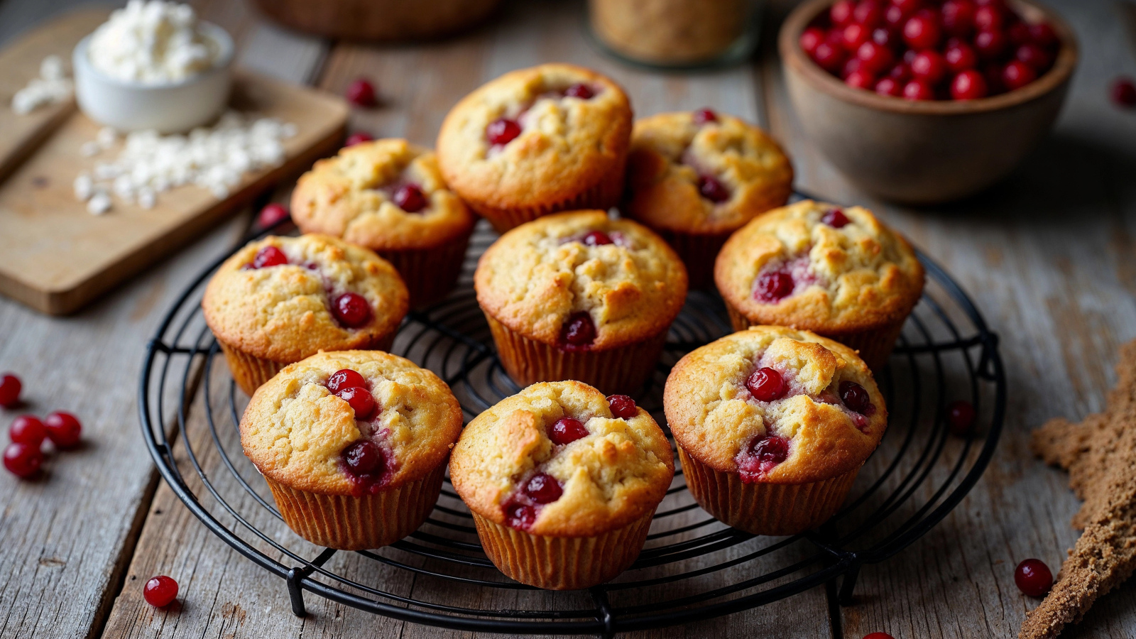 Вкусные маффины с клюквой на столе