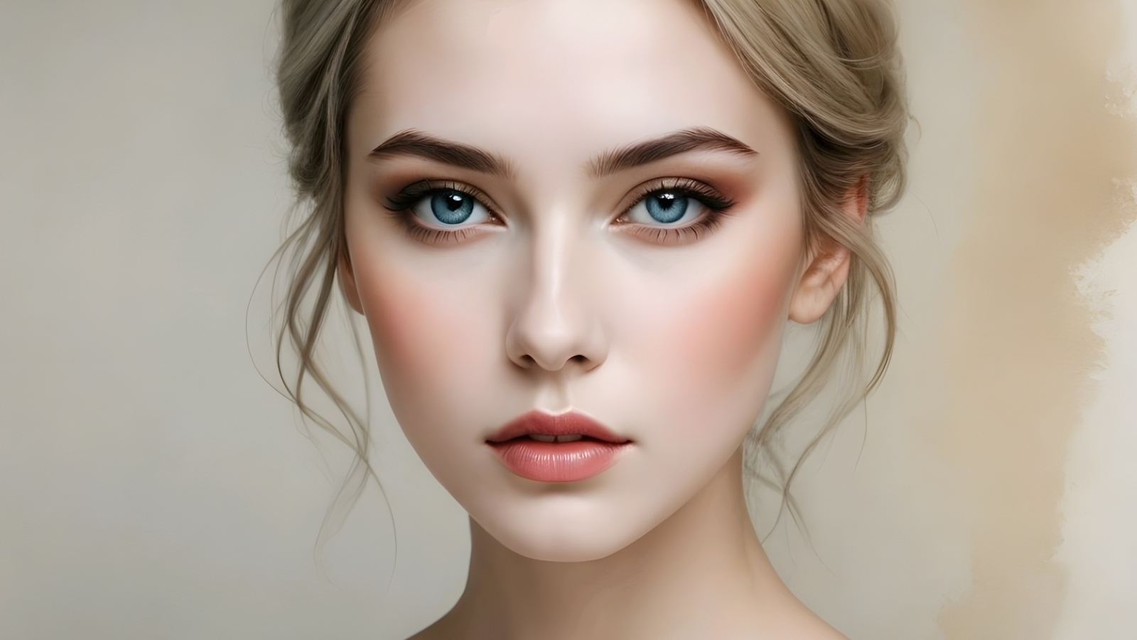 Голубоглазая милая девушка с прической на голове