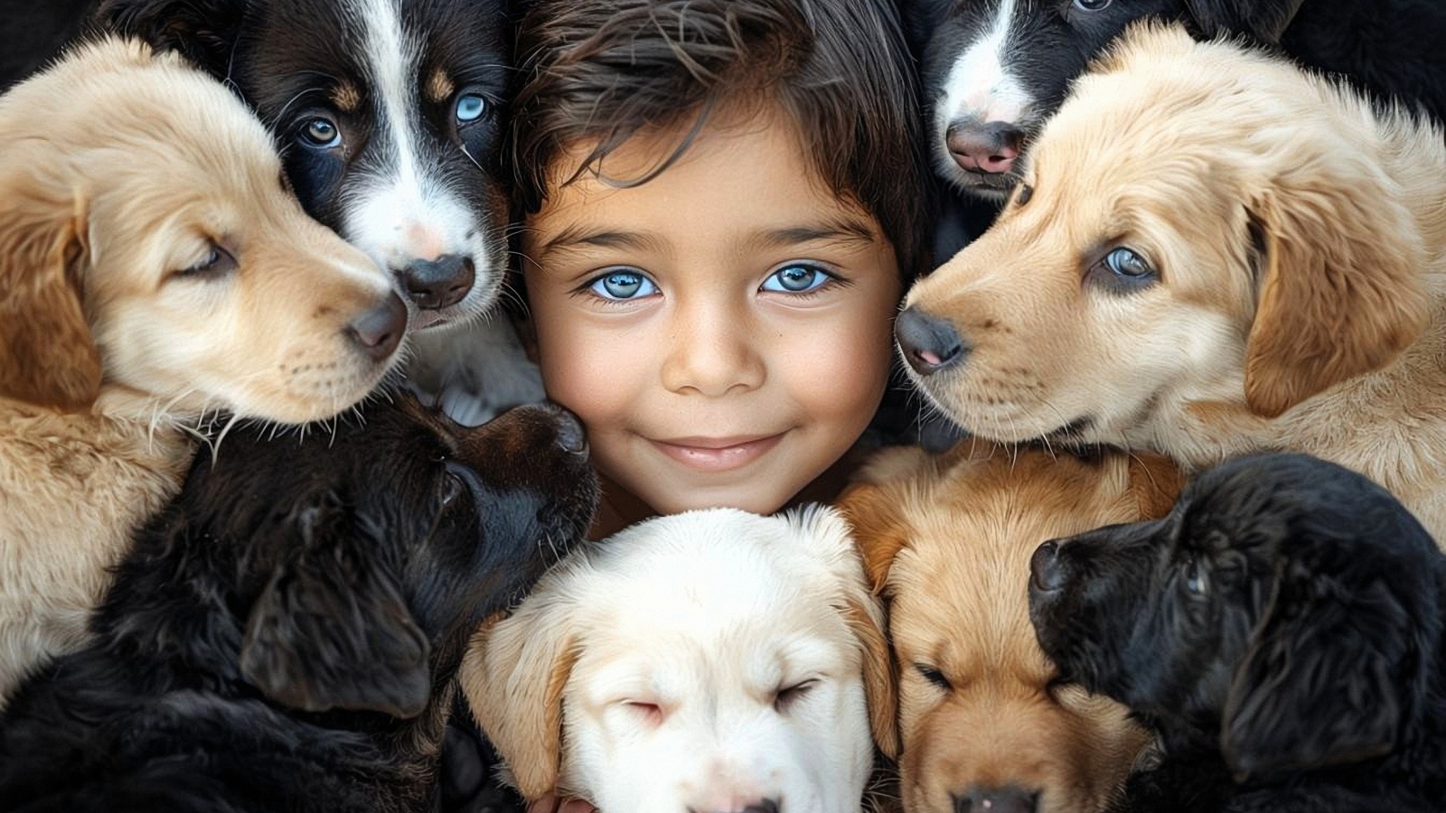 Красивый ребенок с собаками