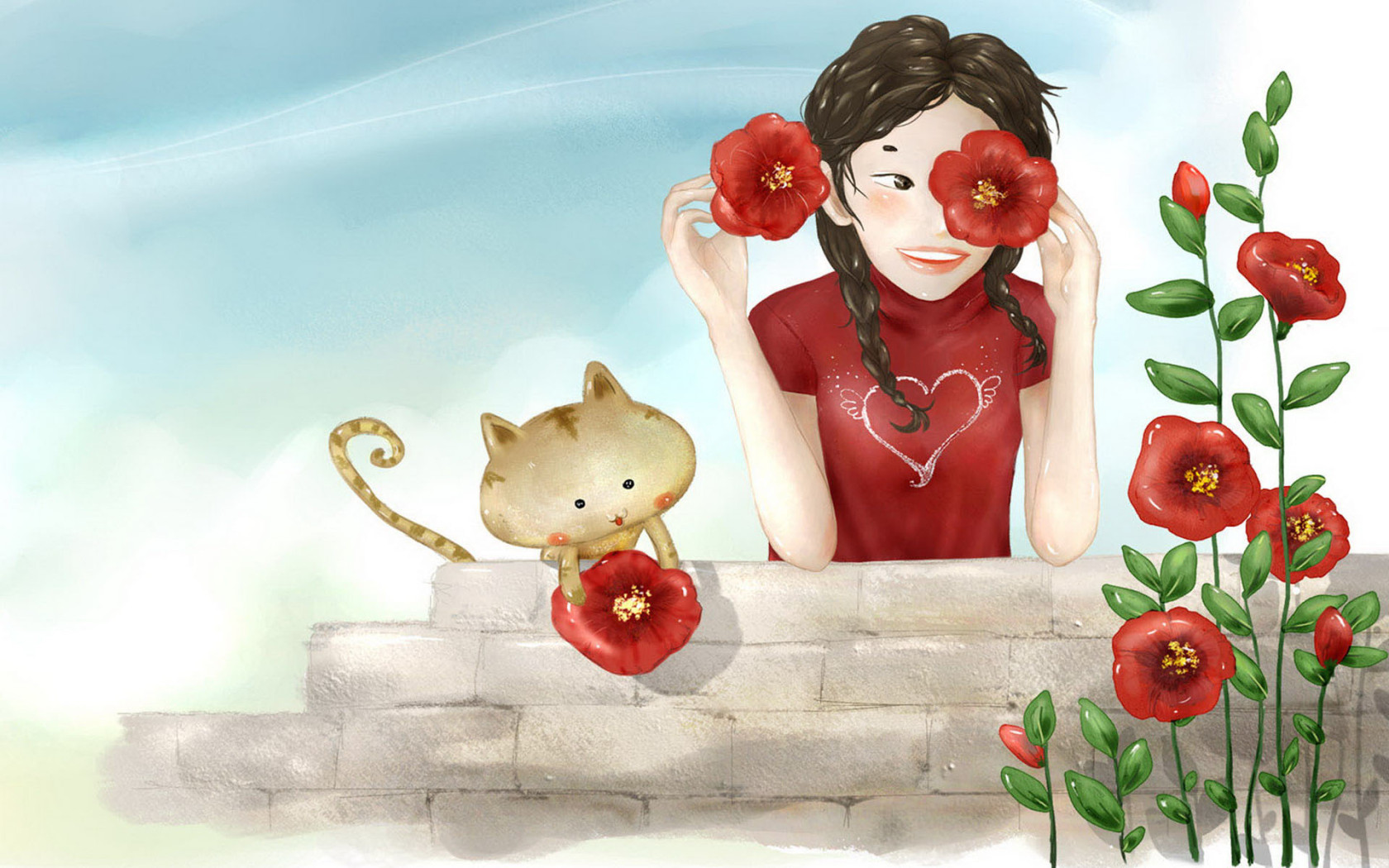 Дружеская пара с цветами