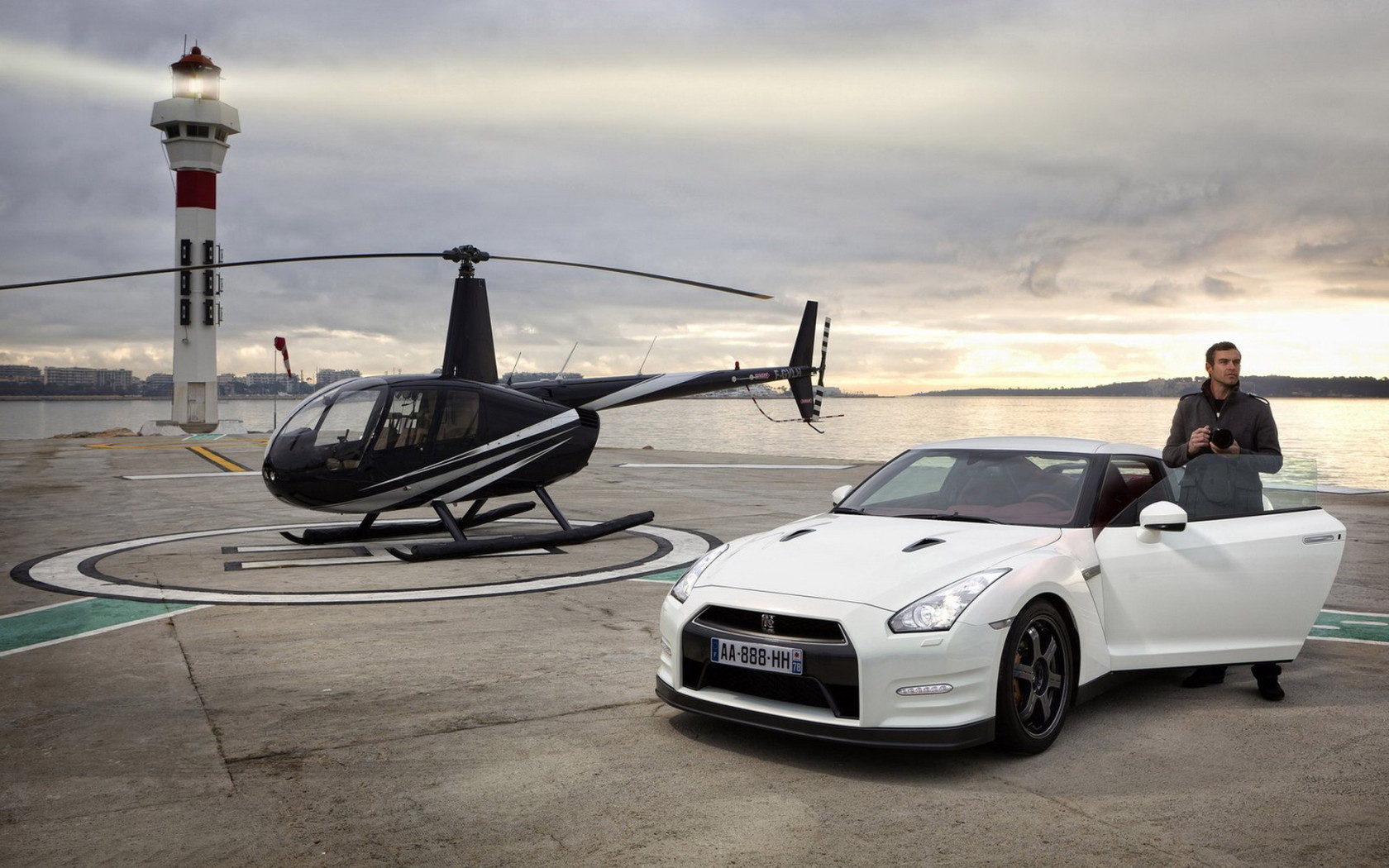 white Nissan-GT-R