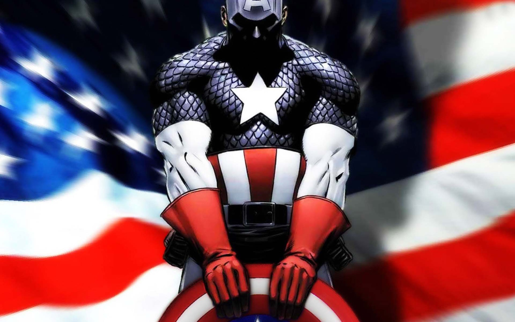 Капитан Америка и американский флаг