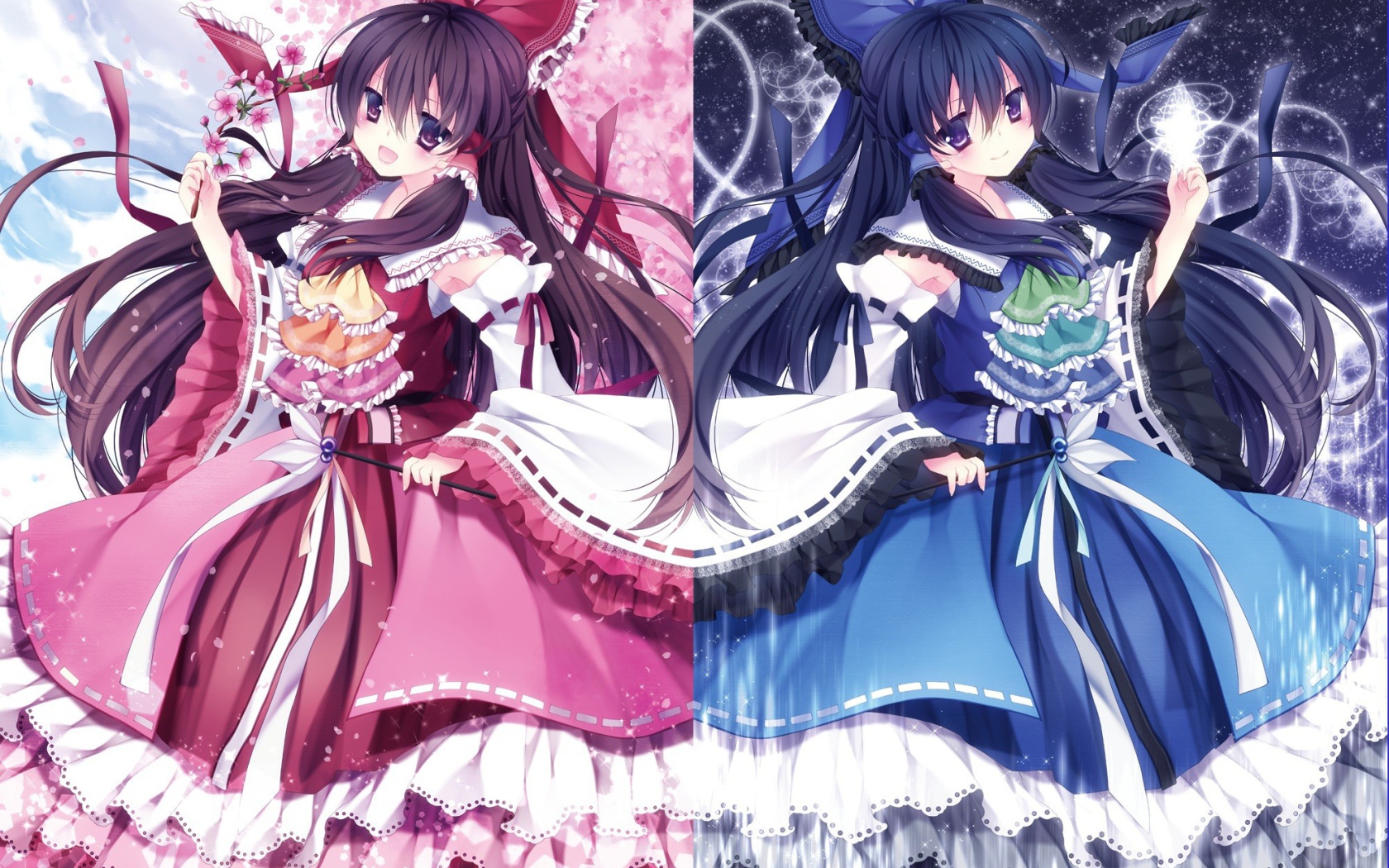 Девочки в розовом и синем платье