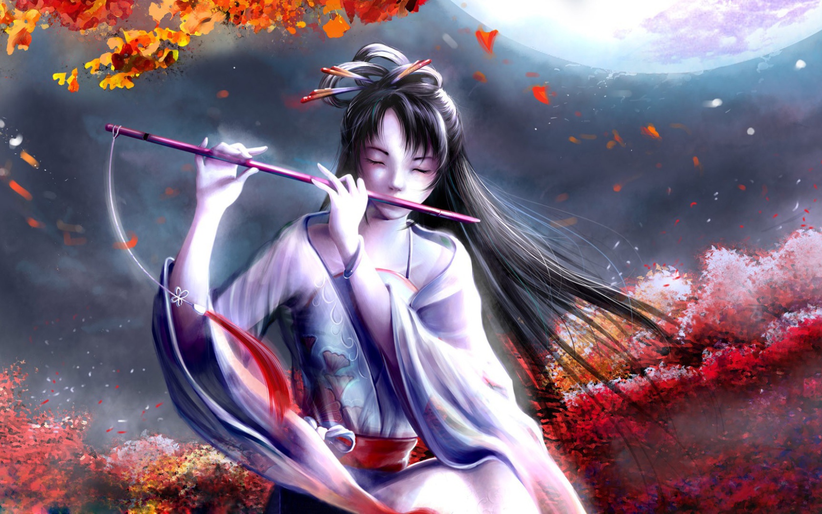 Японка играет на флейте