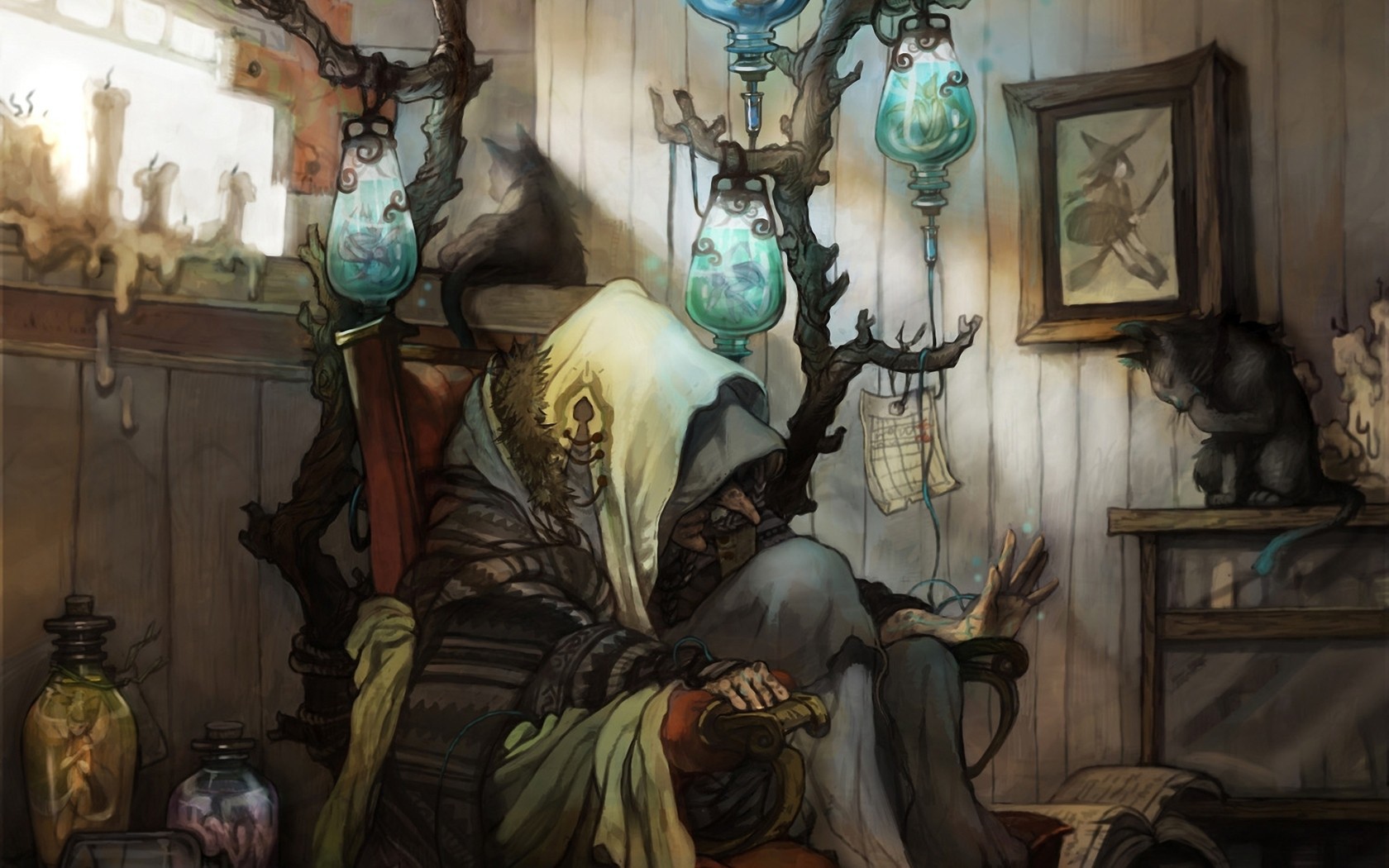 Колдунья сидит на стуле